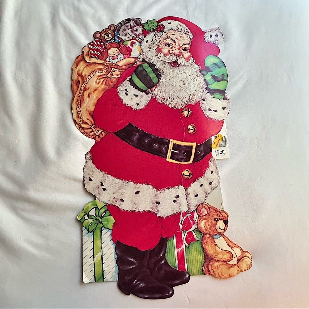 Vintage Santa & bag of toys Christmas large 22” Diecut made in USA doubl…